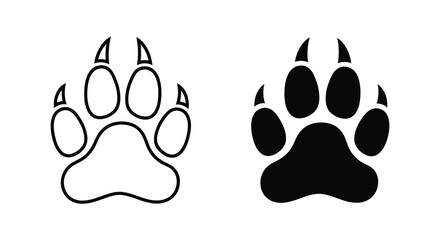 Two contrasting animal paw prints shown in outline and solid black silhouette