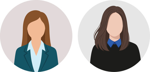 Faceless female avatar portraits set modern professional women profile icons flat vector illustration isolated circular background for business social media branding