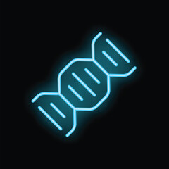 Obraz premium Neon blue dna double helix is glowing on a black background