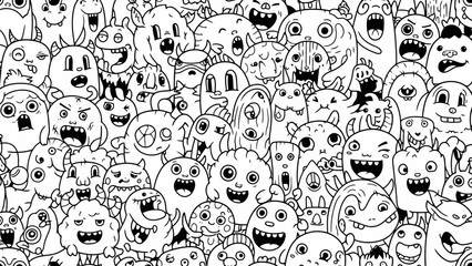 Cute Doodle Monster Seamless Vector Pattern Background