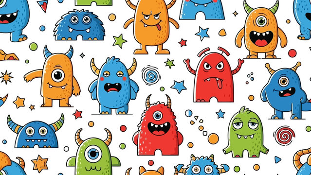 Vibrant Doodle Monsters Seamless Pattern for Creative Designs