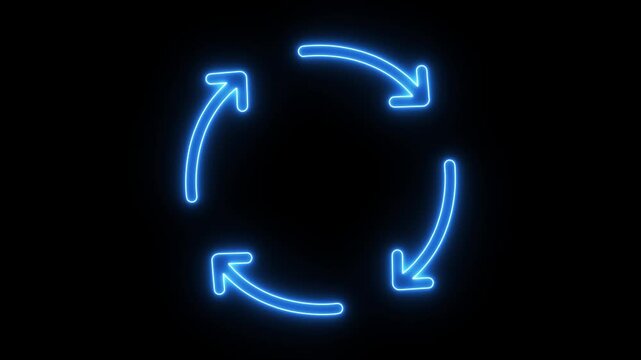 Abstract beautiful neon refresh and recycle icon video. Neon arrow circle loading icon in 4k animation.refuse, render, renewable, repeat, reset,