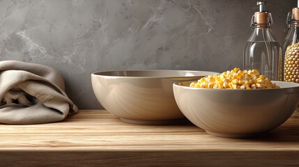 Minimal kitchen scene with beans corn