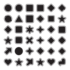 Black and White Geometric Icon Shapes and UI Symbols Vector Set