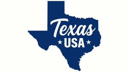 Texas USA Vector Map with Cursive and Bold Text, Blue Silhouette and White Stars for Branding, Identity, Promotional, and Graphic Design Illustration Use