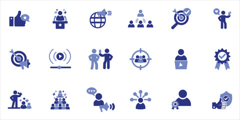 influencer icons set. influencer, content creator, promotion, marketing, review, target audience and more. simple colored vector illustration