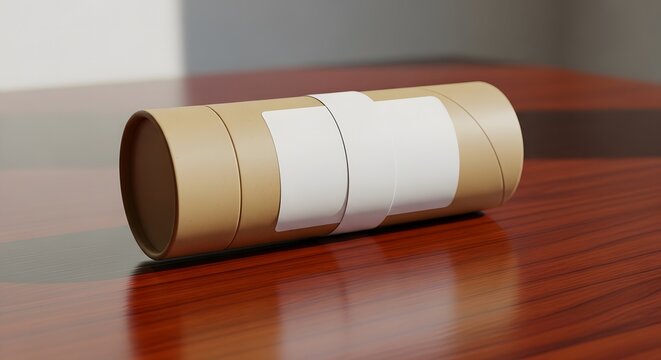 Blank Kraft Cardboard Tube Packaging Mockup Lying on a Reflectiv