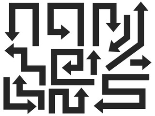 黒の色んな向きの複雑な矢印のセット