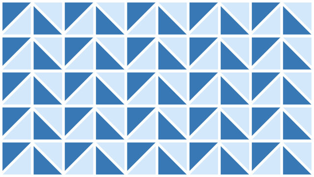 Seamless geometric pattern with blue and white triangles. Abstract mosaic tile background texture. Two tone blue square and triangle tessellation wallpaper.