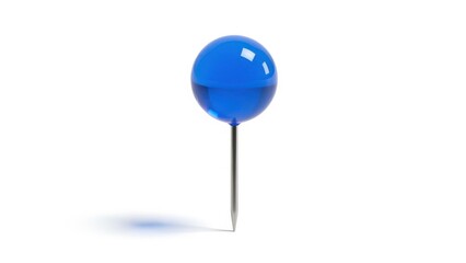 Shiny blue pushpin on white background for organization