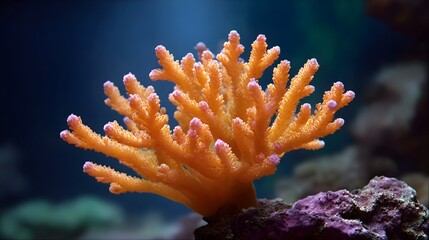 Vibrant orange coral with delicate pink tips branches underwater in a marine ecosystem
