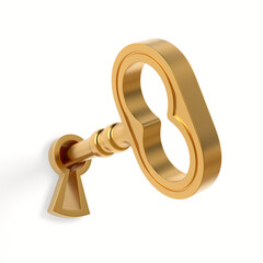 Golden key on white background. isolated 3d illustration