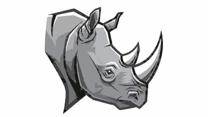 Fototapeta premium Powerful and graphic illustration of a rhinoceros head, rendered in a bold, grayscale style suitable for a mascot or a logo design.