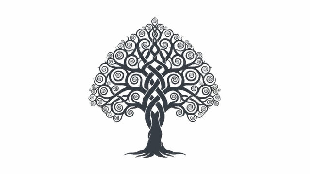 Intricate Celtic knotwork design forming a stylized tree of life, a powerful symbol of connection and eternity, on a white background.