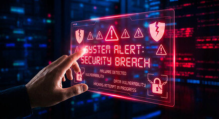 System Alert Security Breach Interface with Malware and Hacking Warning, 