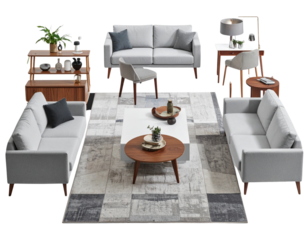 Collection of Modern Stylish Furniture Pieces, Front View Display, Isolated on Transparent Background