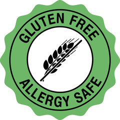 Gluten Free Allergy Safe Badge Icon for Food Packaging and Product Labeling