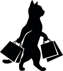 Silhouette Cat Shopping with Bags Vector Illustration for Retail and Pet Store Promotions