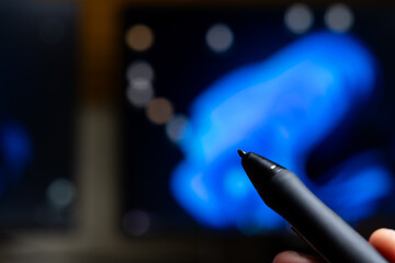 Closeup Stylus Tablet Touchscreen Digital Pen Writing For Design And Notetaking, Modern Technology Precision Input Tool For Sketching, Annotation And Creative Workflows