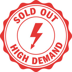 Red Sold Out High Demand Badge Icon for Retail Promotions and Limited Stock Marketing