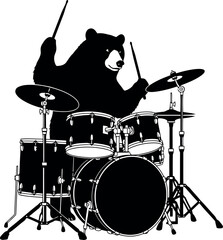 Funny Bear Playing Drums Silhouette Vector, Animal Musician Clipart for Posters and T-Shirts