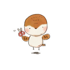 ハサミを持って前髪を切るすずめのイラスト