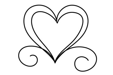 Line Art Wavy Heart Shape Icon. Romantic Minimalist Black Silhouette Contour. Valentine Day or Wedding Greeting Card Background. Shop Advertising Decoration Wallpaper One Continuous Line Drawn Element