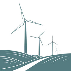 Wind turbines on gentle slopes white background windmills 1 ©  AMINA 1122