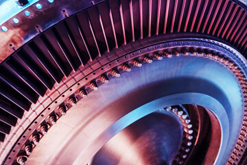 A detailed view of the metal turbine blades used in the gas sector