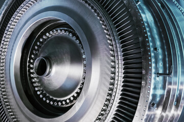 A detailed view of the metal turbine blades used in the gas sector