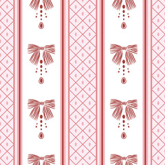 Vector coquette bows stripe pattern. Red seamless elegant ribbon pattern. Perfect for greetings, invitations, wrapping paper, textile and stationery. Vector preppy pattern