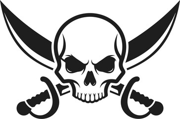Pirate skull symbol with crossed swords on beige background