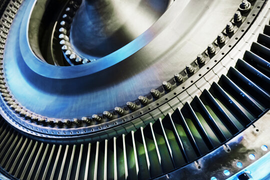 A detailed view of the metal turbine blades used in the gas sector