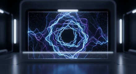 Futuristic Display Screen Showing Abstract Waveform Visualization