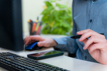 Office Worker Using Computer Mouse And Stylus For Planning Workflow, Productivity And Business Tasks, Reviewing Documents, Editing Content And Desktop Technology