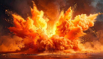 Explosive orange cloud expanding from a central source against a dark backdrop