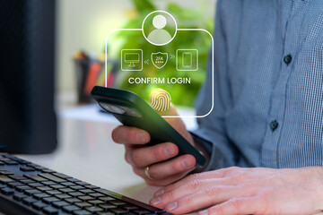 Login Confirmation With 2FA Authentication On Smartphone, Security Fingerprint Verification For Account Privacy, Approving Sign In, Preventing Fraud And Unwanted Access