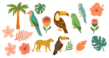Tropical Jungle Collage – Exotic Birds, Flowers & Wildlife in Vibrant Style © AKASH