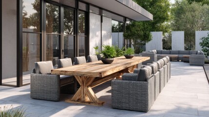 Fototapeta premium modern outdoor tables made from weatherresistant materials perfect for eating out and entertaining