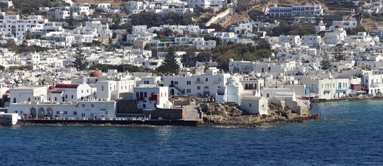 Greek mediterranean architecture of Mykenos waterfront