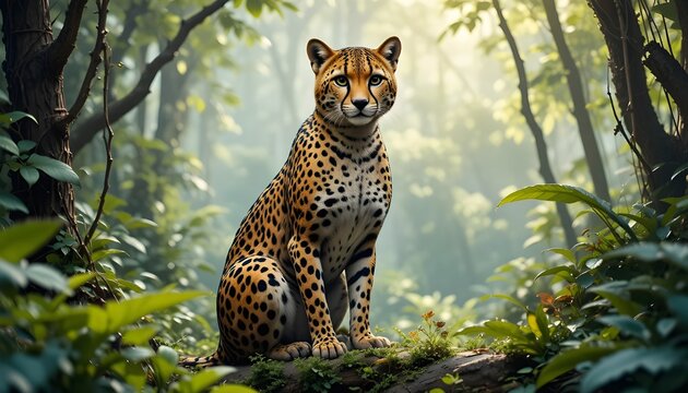 a full size attractive cheeta sit in the jungle