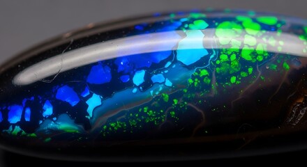 Vibrant Black Opal Gemstone Macro Blue Green Neon Colors