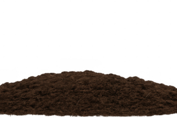 Dark brown soil mound creating a horizon line, ready for planting and gardening, isolated on a transparent background