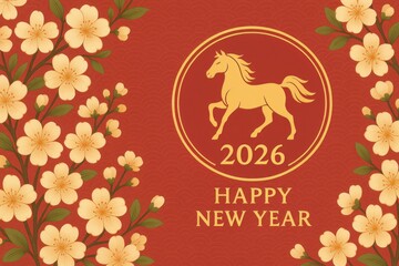 Red and gold modern design for 2026 Year of the Horse suitable for cards posters and festive covers