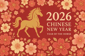 Red and gold modern design for 2026 Year of the Horse suitable for cards posters and festive covers