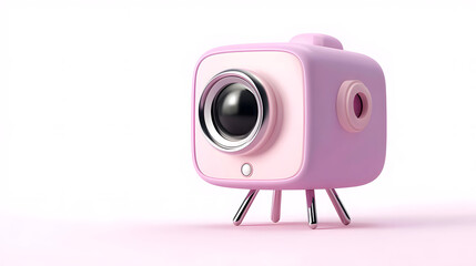 A cute pastel pink toy camera with a tripod stand, designed for playful photography. Compact, portable, and ideal for imaginative play by children.