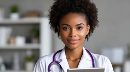 Doctor Reviewing AI Health Interface on Tablet, Trustworthy Medical Portrait