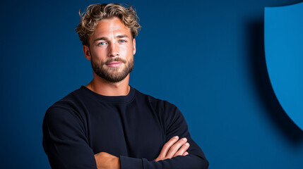 IT Consultant with Subtle Shield Reflection, Minimalist Cybersecurity Portrait