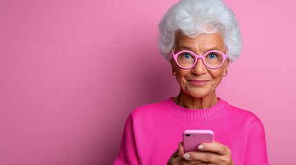Elderly Woman Using Banking App on Phone, Reassuring Modern Financial Portrait