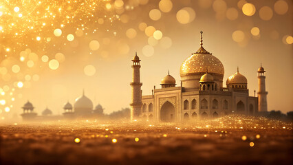 Golden Islamic Mosque with Glowing Lights